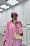Sare Fashion Button Detailed Tencel Shirt Pink