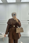 Button Detailed Collar Suit Brown