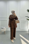 Button Detailed Collar Suit Brown