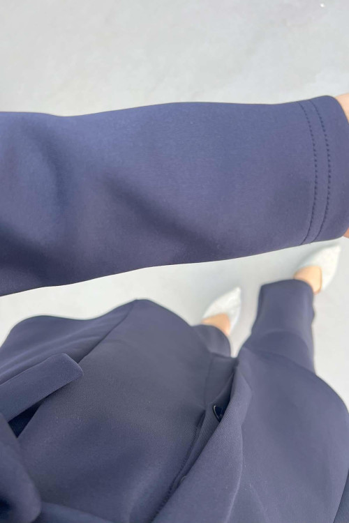 Button Detailed Collar Suit Navy Blue