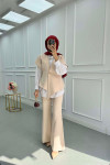 Sare Fashion Button Detailed Vest and Trouser Set Beige