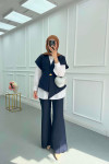 Sare Fashion Button Detailed Vest Trouser Suit Navy Blue