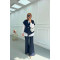 Sare Fashion Button Detailed Vest Trouser Suit Navy Blue
