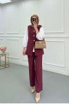 Sare Fashion Button Detailed Vest Set Burgundy