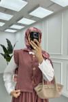 Sare Fashion Button and Bow Detailed Three Piece Set Dusty Rose