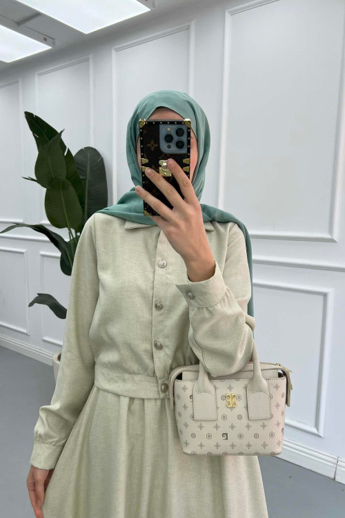 Sare Fashion Buttoned Skirt Suit Soft Green