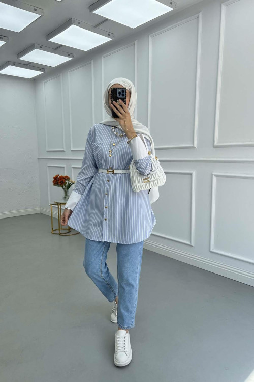 Sare Fashion Buttoned Jeans Light Blue