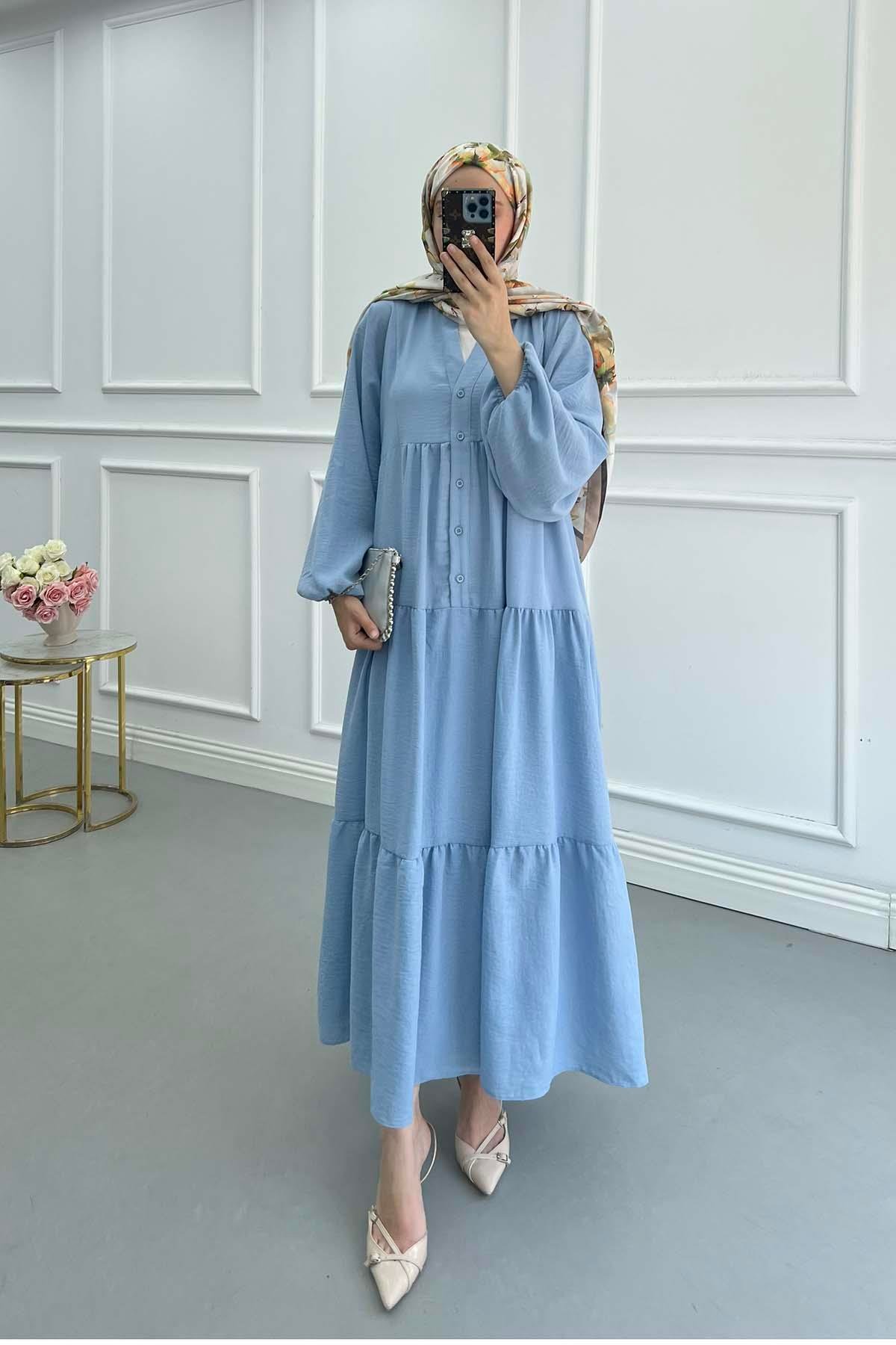 Sare Fashion Buttoned Modal Dress Baby Blue