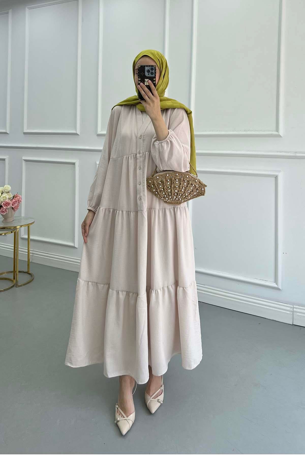 Sare Fashion Buttoned Modal Dress Stone