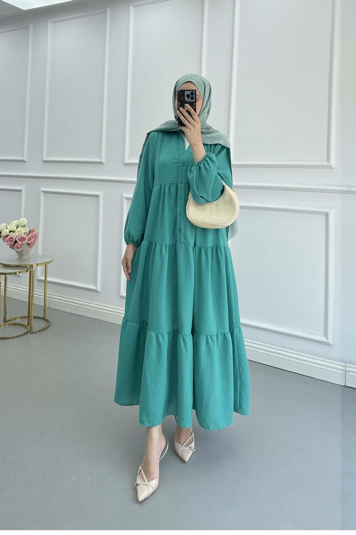 Sare Fashion Buttoned Modal Dress Green