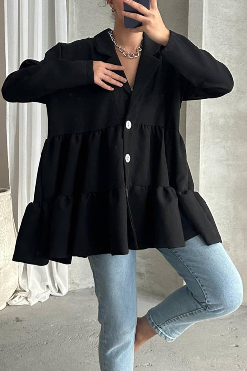 Buttoned Flounce Tunic Black Buttoned Flounce Tunic Black