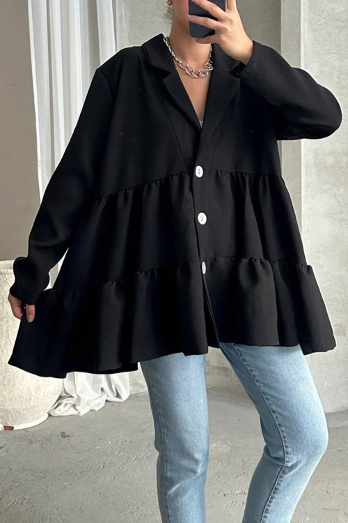 Buttoned Flounce Tunic Black Buttoned Flounce Tunic Black