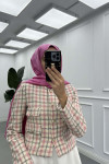Sare Fashion Plaid Lined Tweed Jacket Pink