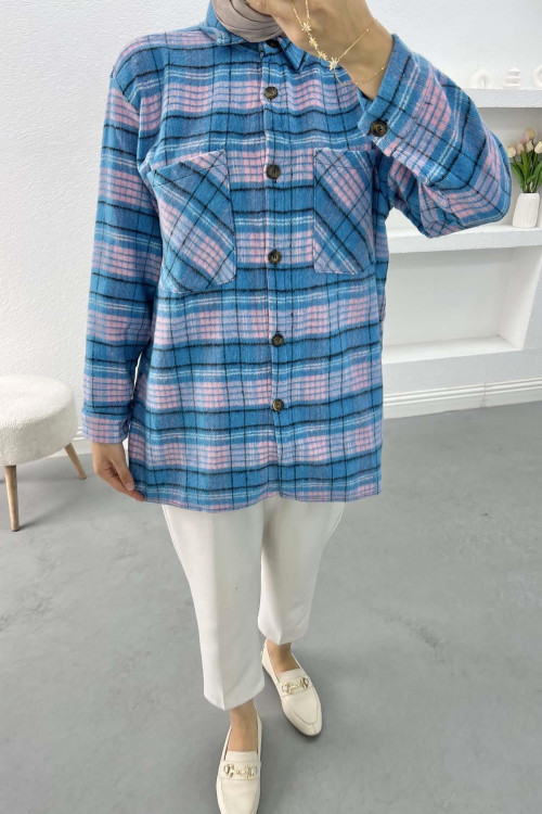 Plaid Cashmere Shirt Blue