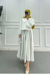 Sare Fashion Scuba Suit with Piping Skirt White Sare Fashion Scuba Suit with Piping Skirt White