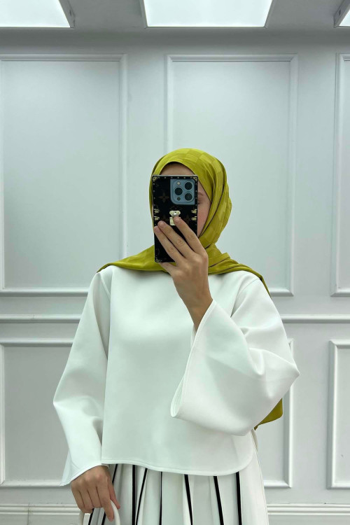 Sare Fashion Scuba Suit with Piping Skirt White Sare Fashion Scuba Suit with Piping Skirt White