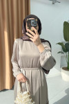 Sare Fashion Patterned Skirted Tie Dress Beige
