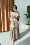 Sare Fashion Patterned Skirted Tie Dress Beige