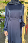 Sare Fashion Patterned Tied Skirt Dress Navy Blue
