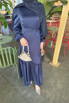 Sare Fashion Patterned Tied Skirt Dress Navy Blue