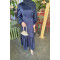 Sare Fashion Patterned Tied Skirt Dress Navy Blue