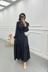 Sare Fashion Black Tied Dress with Patterned Skirt