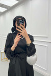 Sare Fashion Black Tied Dress with Patterned Skirt