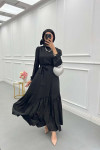 Sare Fashion Black Tied Dress with Patterned Skirt