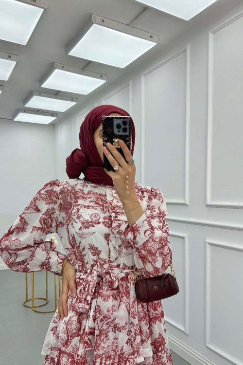 Sare Fashion Ruffle Skirted Lined Dress Burgundy