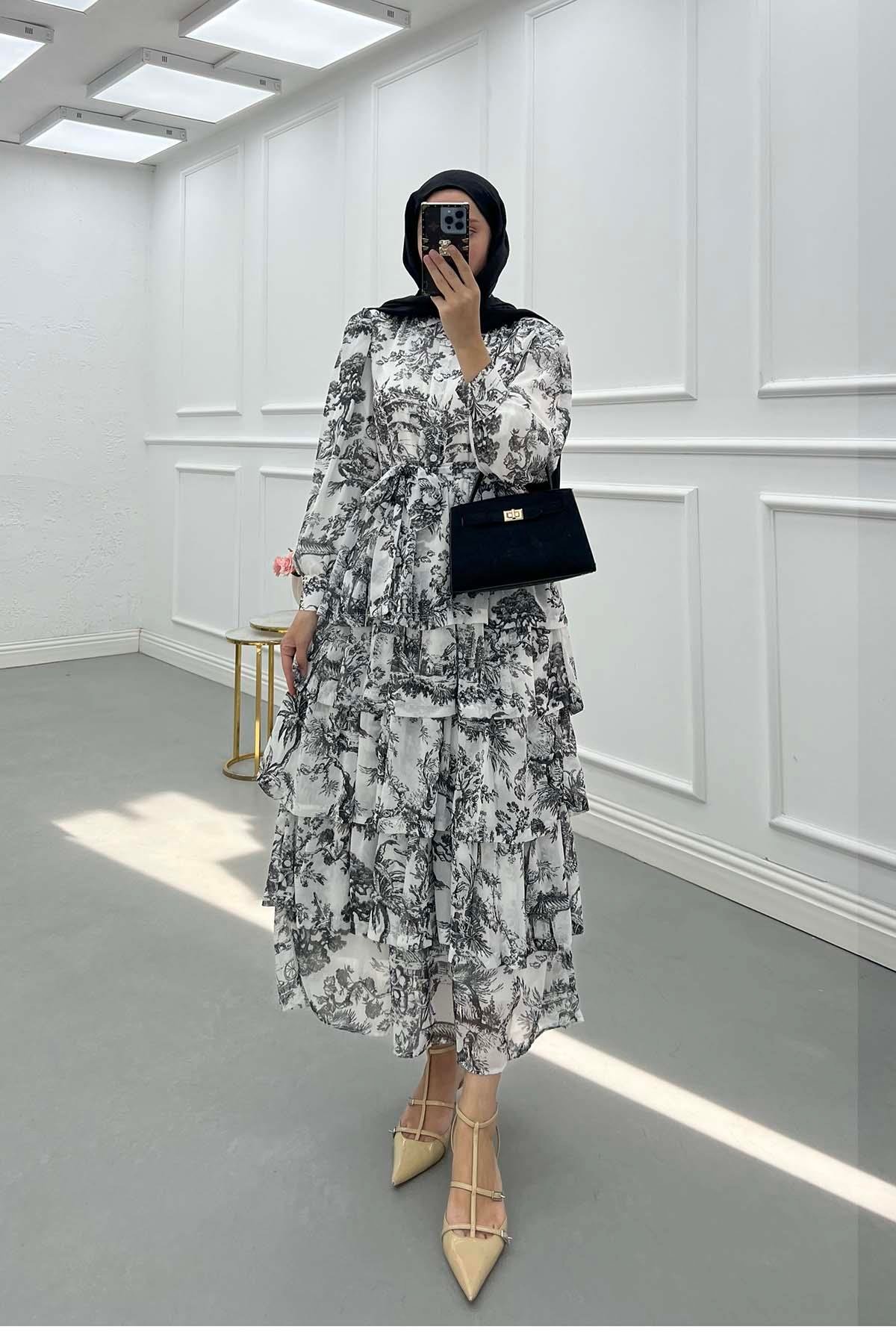 Sare Fashion Black Dress with Ruffled Skirt and Lining