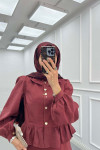 Sare Fashion Burgundy Two Piece Suit with Ruffle Skirt