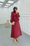 Sare Fashion Burgundy Two Piece Suit with Ruffle Skirt