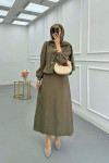 Sare Fashion Ruffle Skirted Double Suit Khaki
