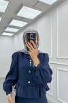 Sare Fashion Navy Blue Two Piece Suit with Ruffle Skirt