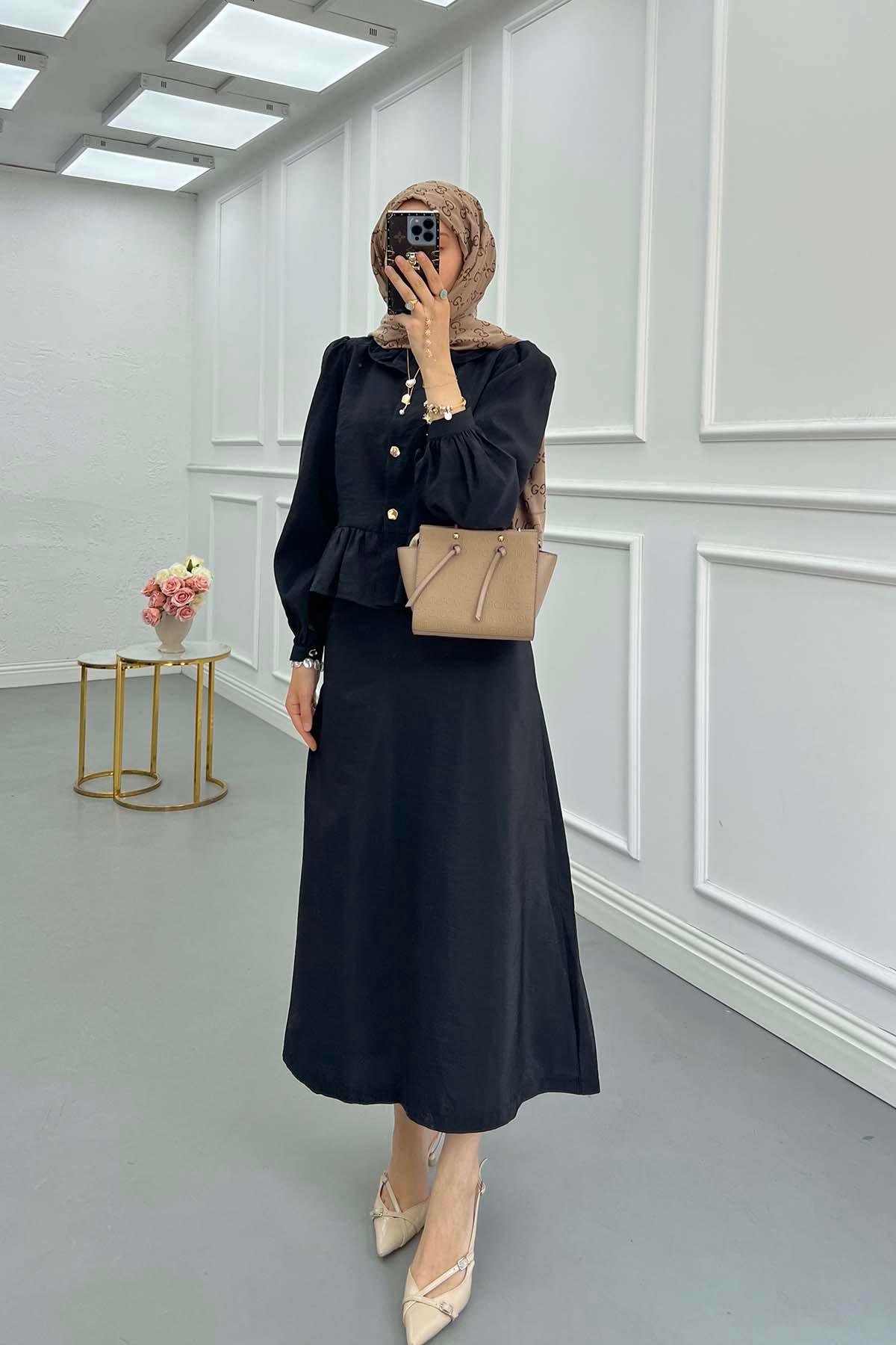 Sare Fashion Frilled Skirt Two Piece Set Black
