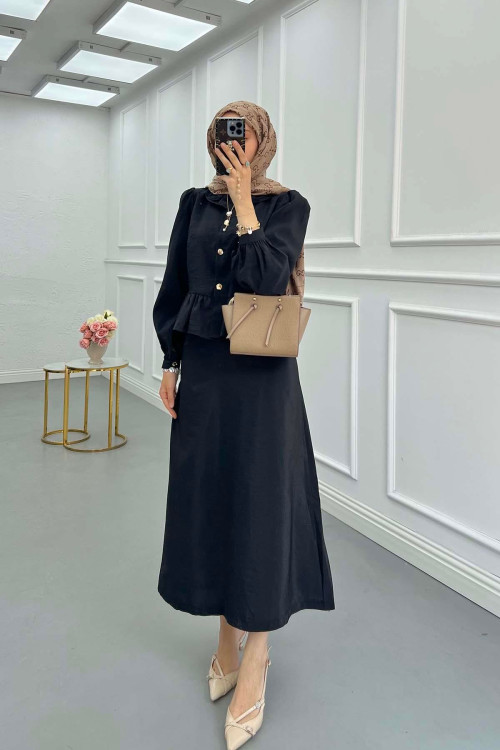 Sare Fashion Frilled Skirt Two Piece Set Black
