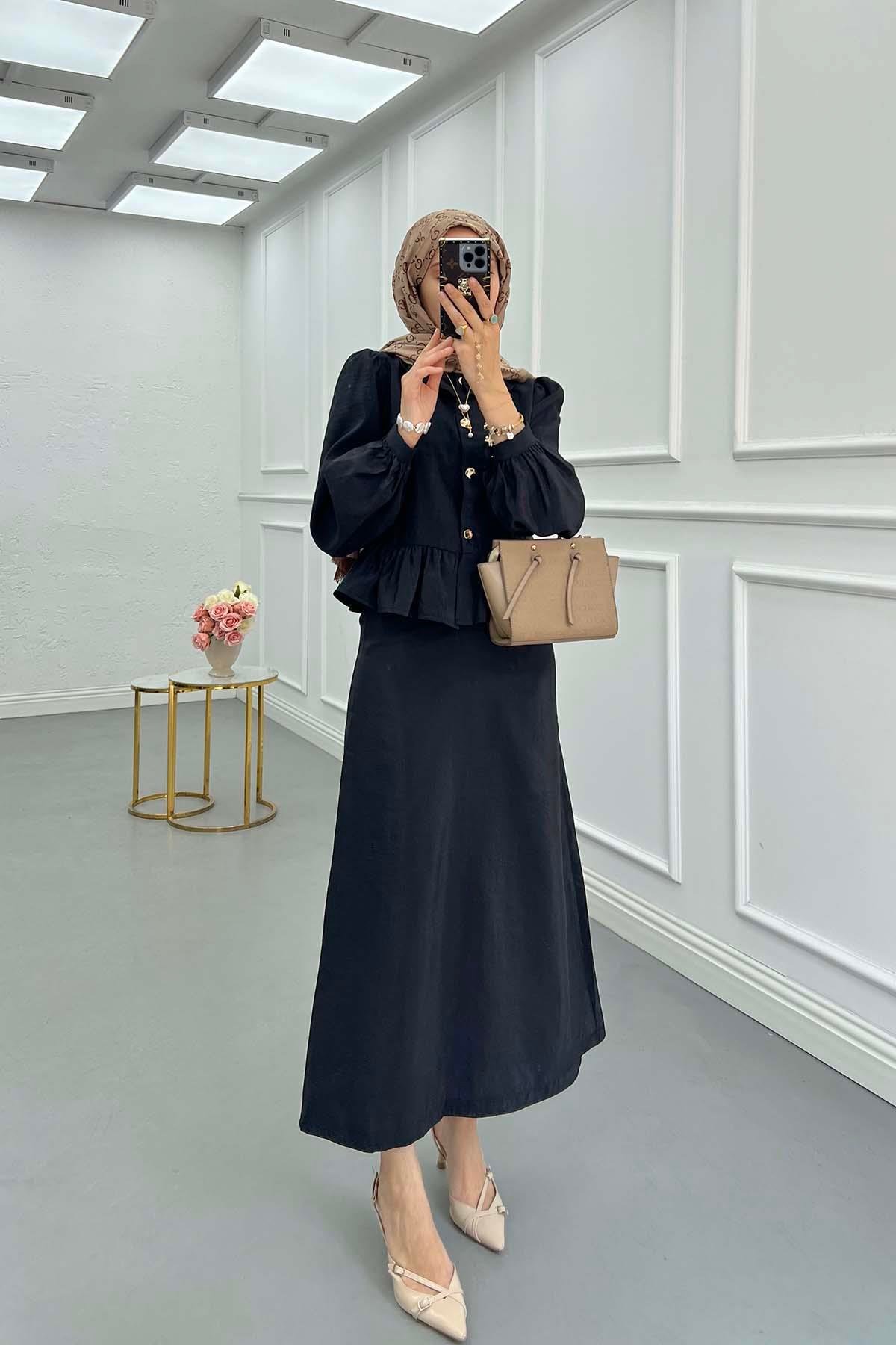 Sare Fashion Frilled Skirt Two Piece Set Black