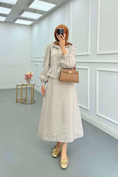Sare Fashion Two Piece Set with Ruffle Skirt Stone