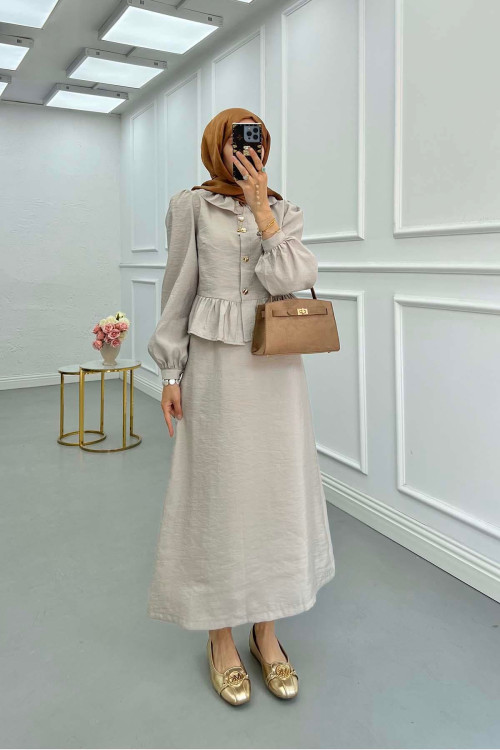 Sare Fashion Two Piece Set with Ruffle Skirt Stone