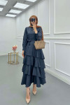 Sare Fashion Denim Dress with Ruffle Skirt in Smoke