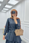 Sare Fashion Denim Dress with Ruffle Skirt in Smoke