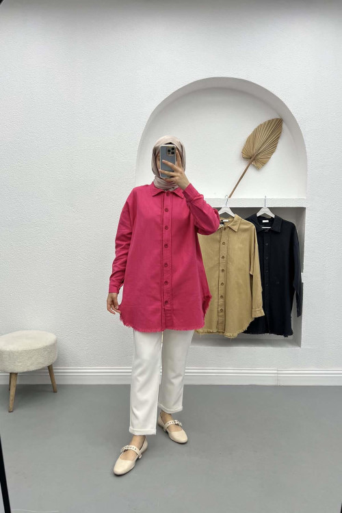 Fuchsia Shirt with Tassel Skirt