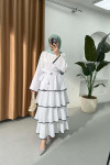 Sare Fashion White Laced Skirted Dress with Flounce