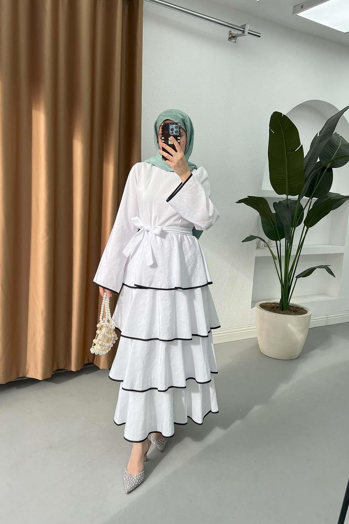 Sare Fashion White Laced Skirted Dress with Flounce