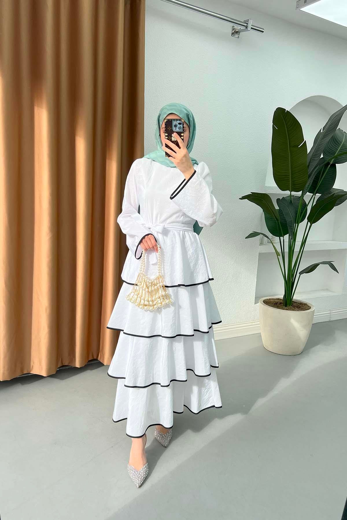 Sare Fashion White Laced Skirted Dress with Flounce
