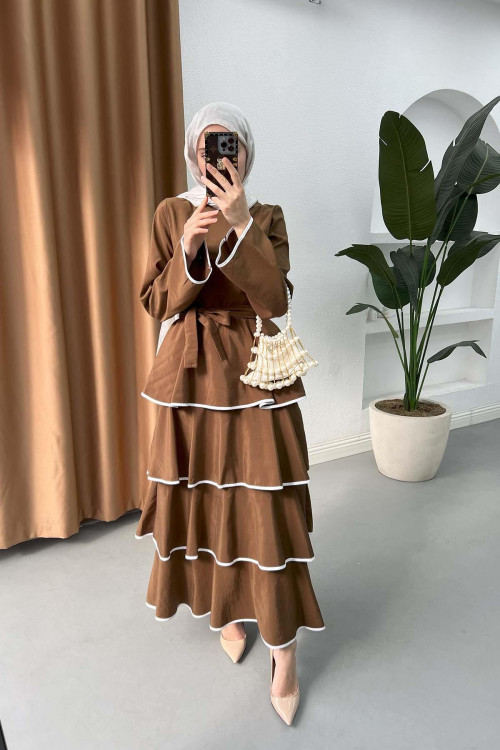 Sare Fashion Flounce Skirted Tied Dress Brown