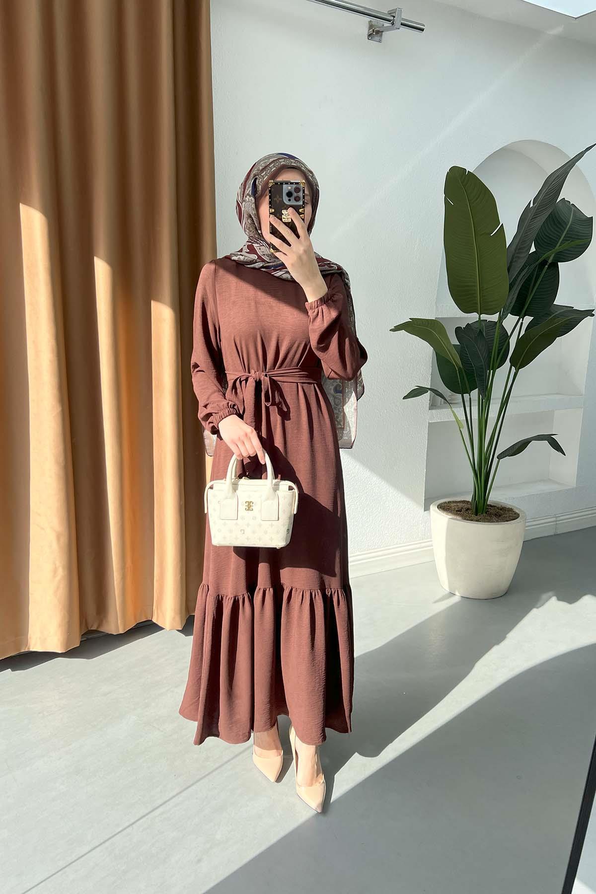 Sare Fashion Flounce Skirted Tied Dress Brown