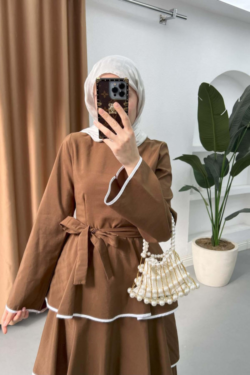 Sare Fashion Flounce Skirted Tied Dress Brown