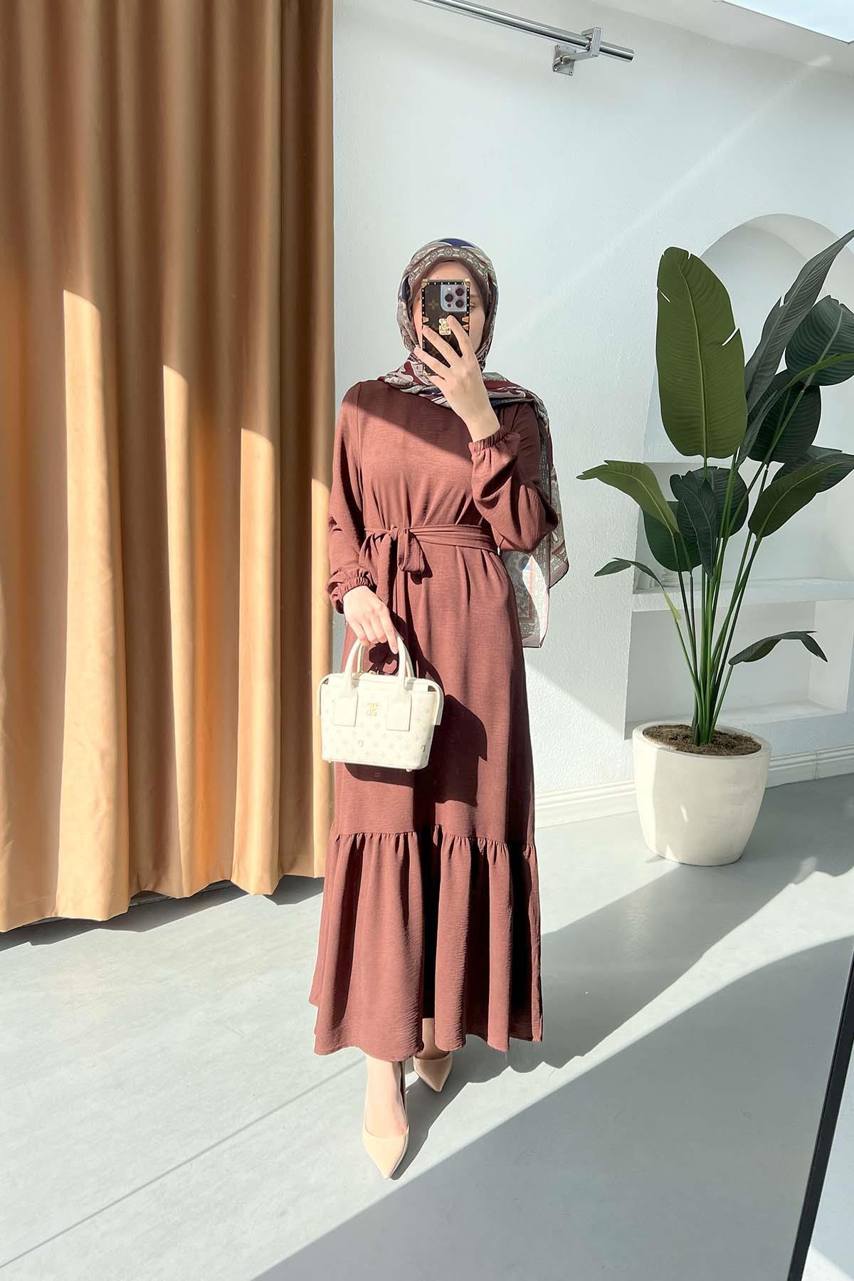 Sare Fashion Flounce Skirted Tied Dress Brown