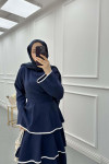 Sare Fashion Navy Blue Tied Dress with Flounce Skirt